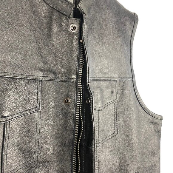Dream Apparel Black Leather Lined Motorcycle Biker Vest Preacher Collar SZ 54 - Picture 6 of 11